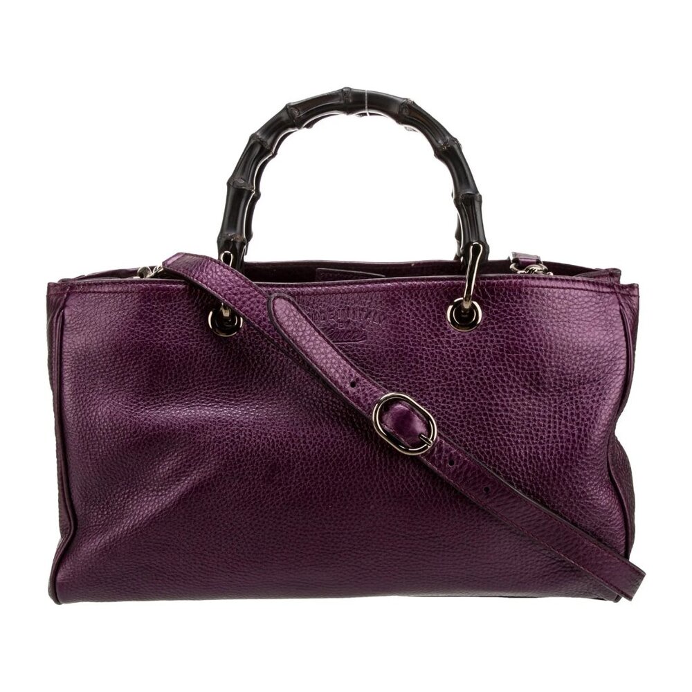 Vintage Purple Metallic Gucci Bamboo Shopper Medium Tote